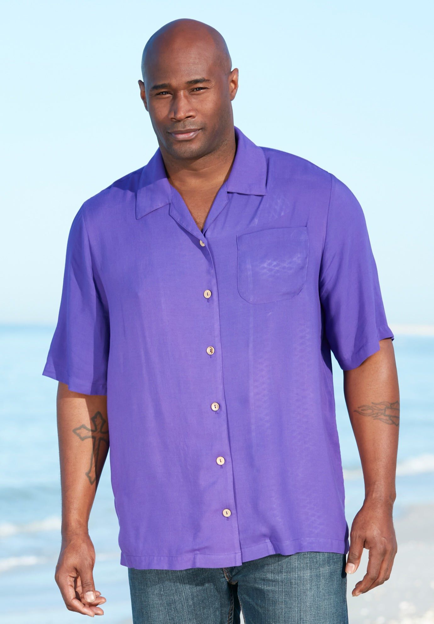 KS Island Solid Camp Shirt, PURPLE ISLAND, hi-res image number 0