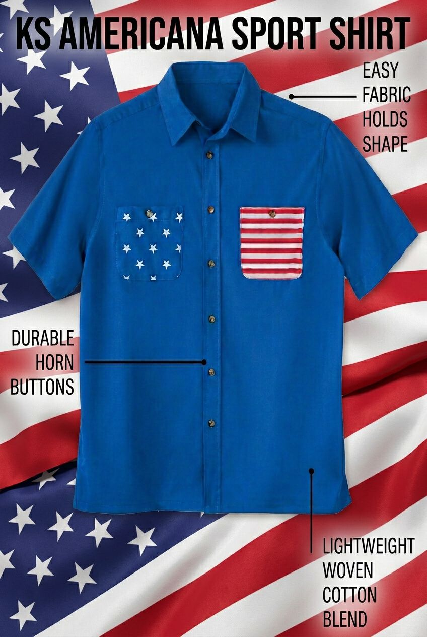 Short Sleeve American Sport Shirt, ROYAL FLAG, on-hover image number 1