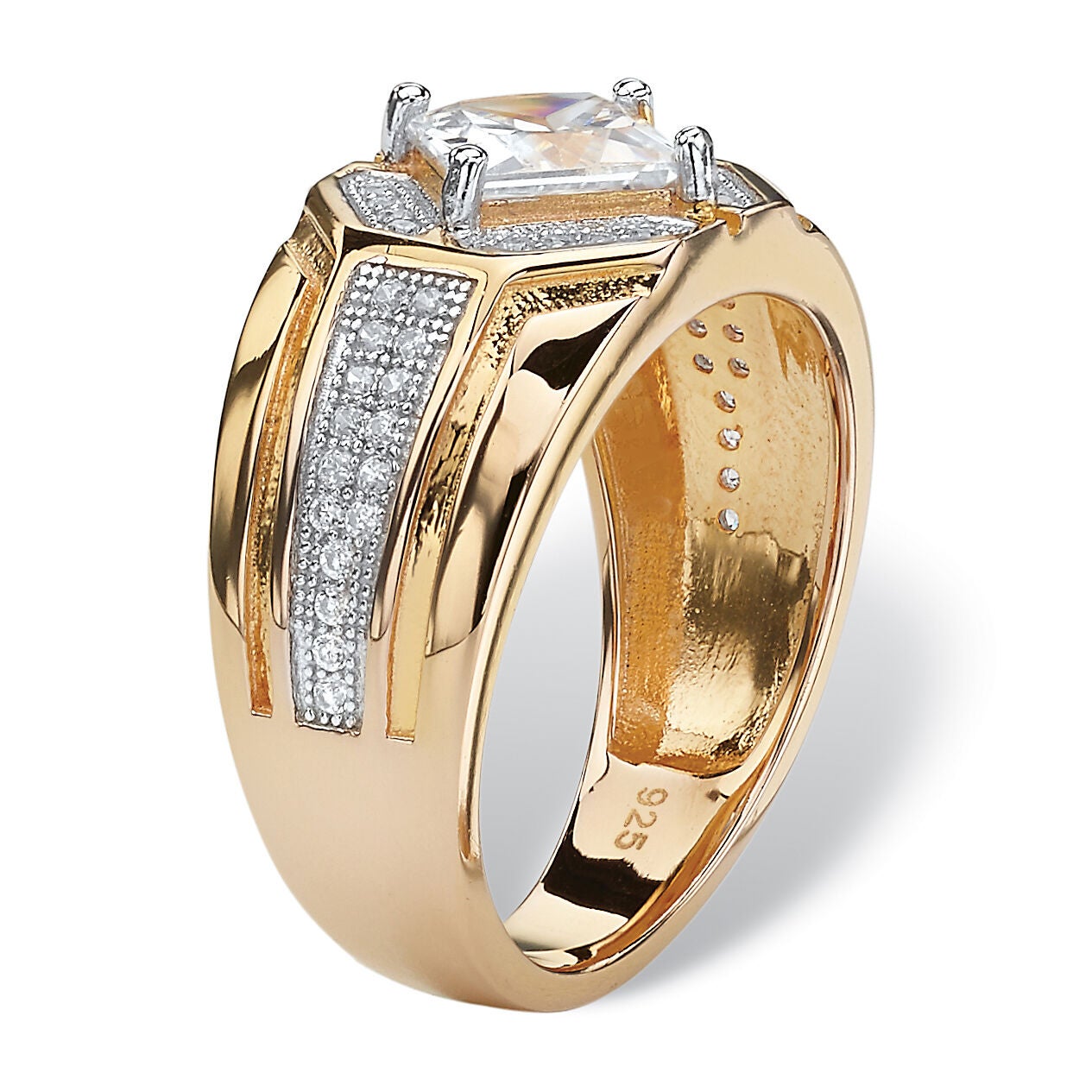 Men's 1.44 TCW Cubic Zirconia Octagon Ring in 14k Gold-plated Sterling Silver, WHITE, on-hover image number 1