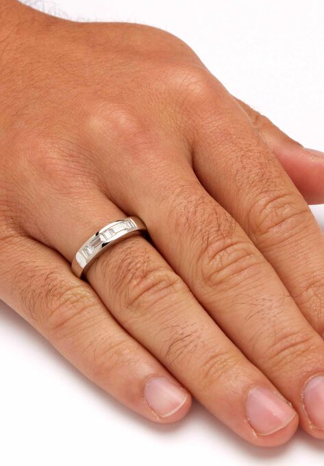 Platinum over Silver Baguette Wedding Band Ring Cubic Zirconia, , alternate image number null