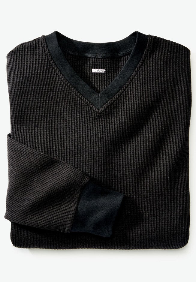 Heavyweight Thermal V-Neck Underwear Shirt, BLACK, hi-res image number 0