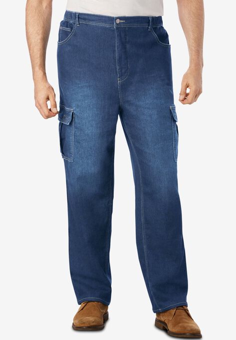 Relaxed Fit Cargo Denim Sweatpants, STONEWASH, hi-res image number null