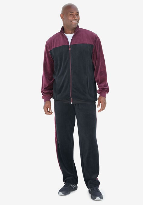 Colorblock Velour Tracksuit, DEEP BURGUNDY BLACK, hi-res image number null