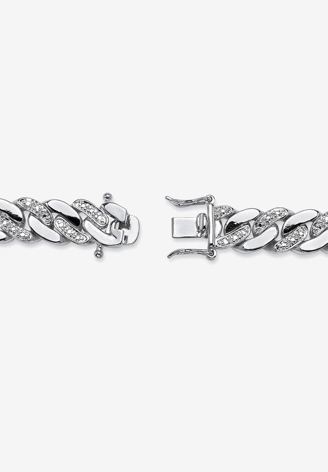 Men'S Platinum Plated Curb Link Bracelet (9Mm), Genuine Diamond Accent 9.5 inches, , on-hover image number null