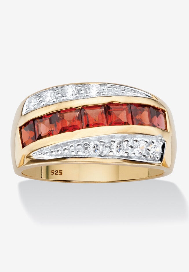 Men's 14K Gold over Sterling Silver Garnet and Cubic Zirconia Ring, GARNET CUBIC ZIRCONIA, hi-res image number 0