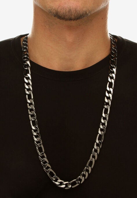Men'S Black Ruthenium Plated Figaro Link Bracelet (10.5Mm), , 30 Inch Chain, , alternate image number null