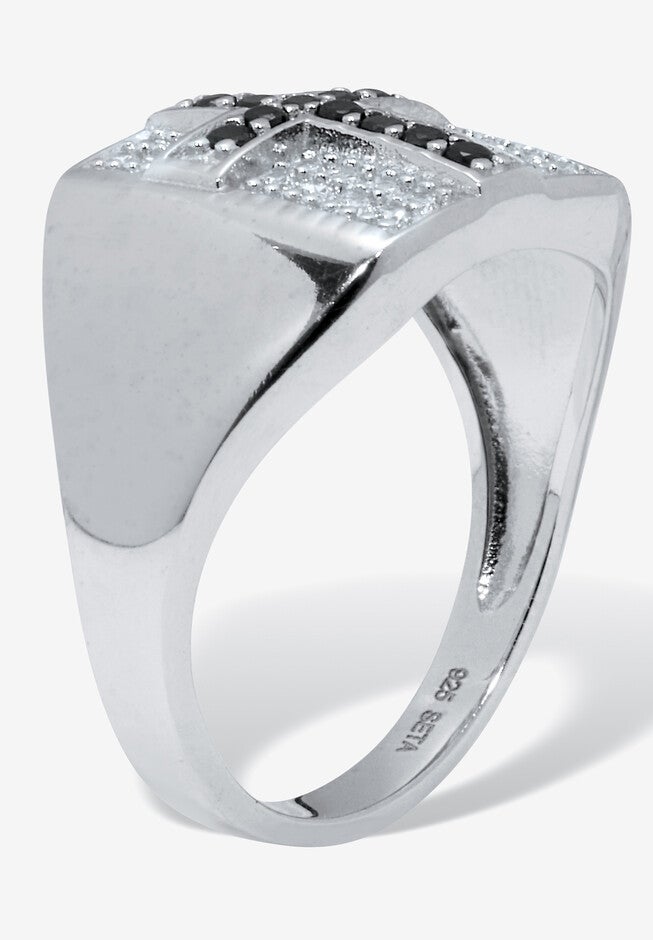 .22 Tcw Men'S Round Black Spinel And Cz Sterling Silver Cross Ring, , on-hover image number null