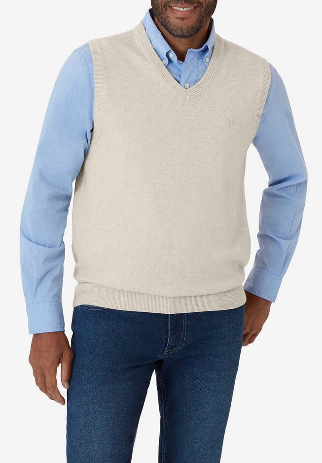 Chaps® Solid Lightweight Sweater Vest, OATMEAL HEATHER, hi-res image number 0