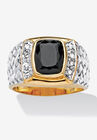 18K Gold Over Sterling Silver Cubic Zirconia and Onyx Ring, GOLD, hi-res image number null