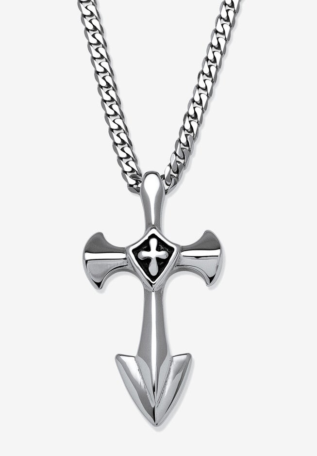 Men's Stainless Steel Cross Pendant (33mm) with 24 inch Chain, GOLD, hi-res image number null