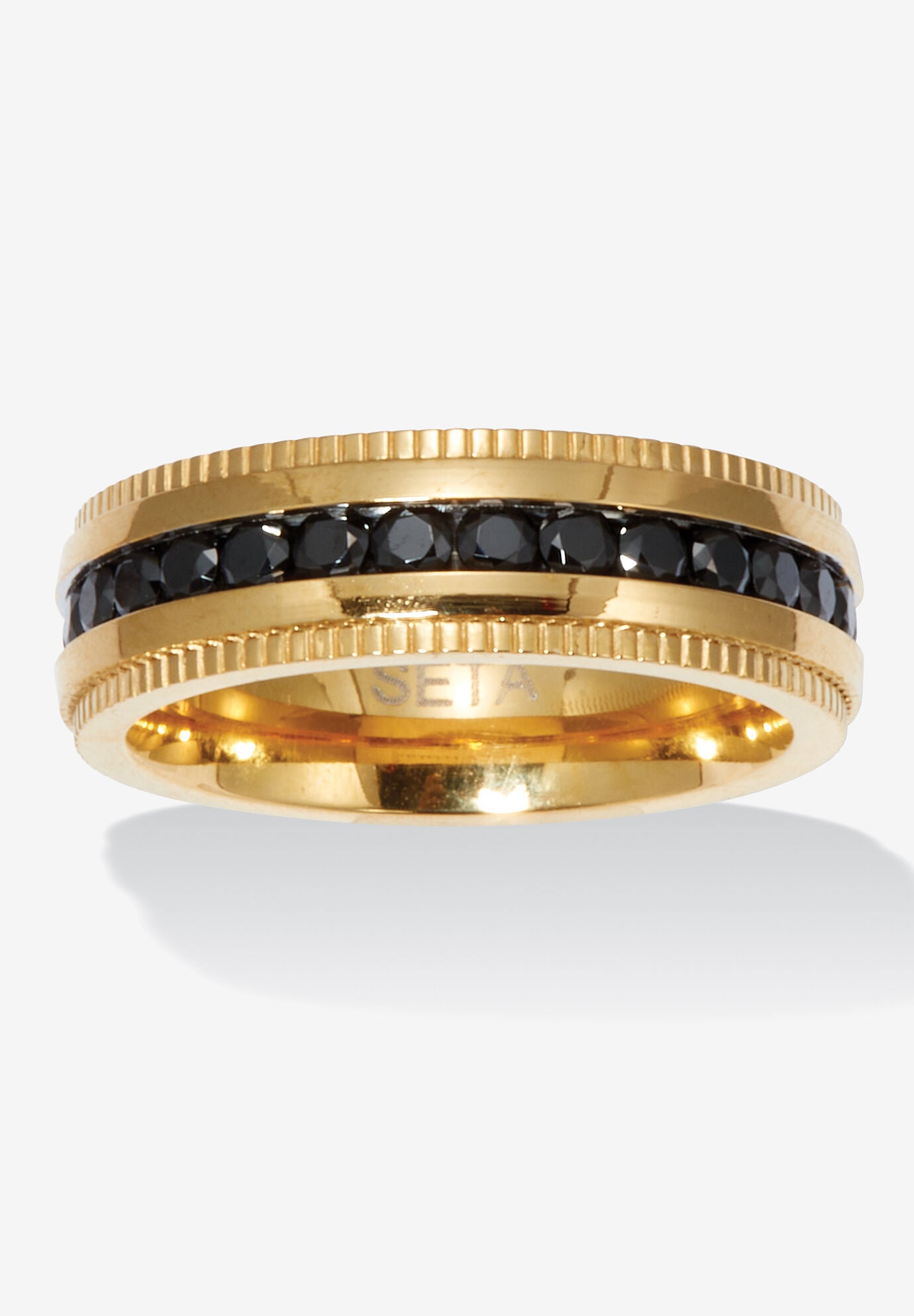 .92 Tcw Men'S Black Cubic Zirconia Gold Ion-Plated Stainless Steel Eternity Ring, BLACK, hi-res image number 0