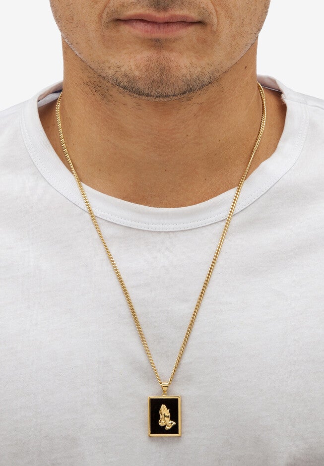 Men'S Genuine Black Onyx Gold-Plated Praying Hands Pendant Necklace 22 inches, , alternate image number 3