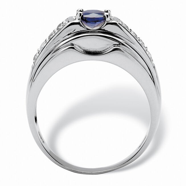 Men's 1.53 TCW Genuine Sapphire and CZ Ring in Sterling Silver, BLUE, on-hover image number 1