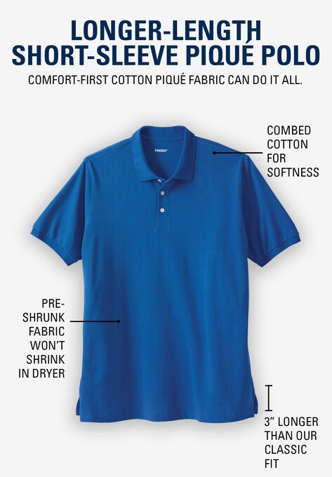 Longer-Length Piqué Polo Shirt, , on-hover image number null