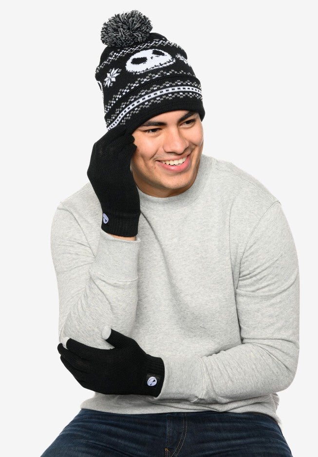 Men's Nightmare Before Christmas Knit Beanie Hat & Touch Screen Gloves 2-Piece Set, BLACK, alternate image number 3