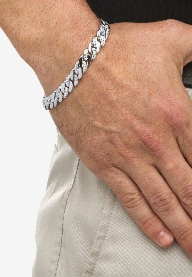 Men'S Platinum Plated Curb Link Bracelet (9Mm), Genuine Diamond Accent 9.5 inches, , alternate image number null