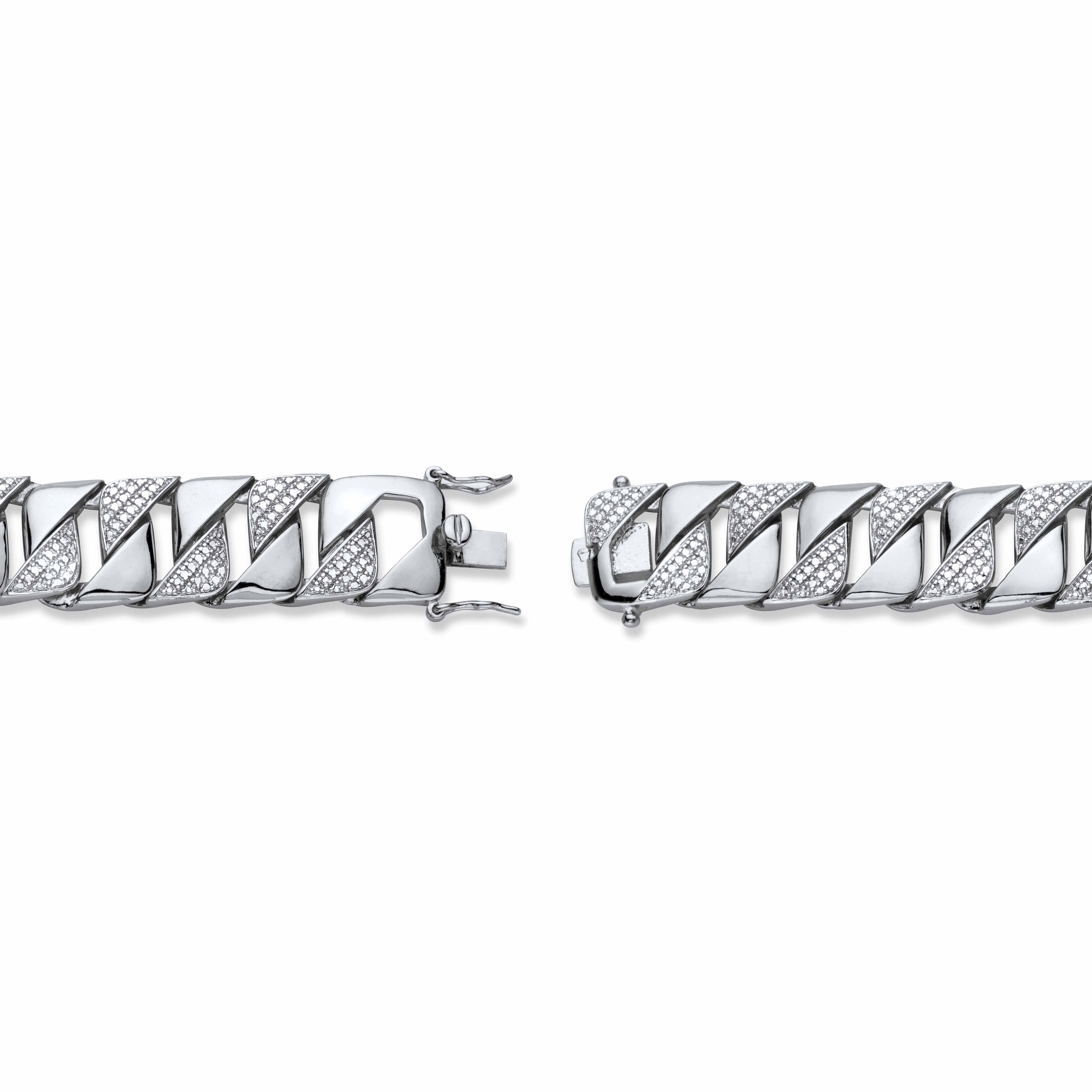 Men's Diamond Accent Silvertone Interlocking-Link Bracelet 8.5 inches, WHITE, on-hover image number 1