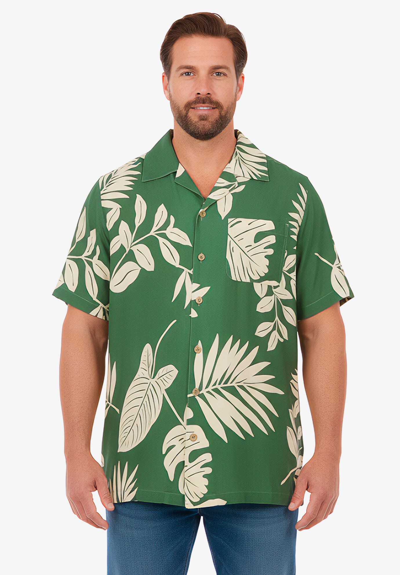 Printed Camp Shirt, GREEN LEAF, alternate image number 2