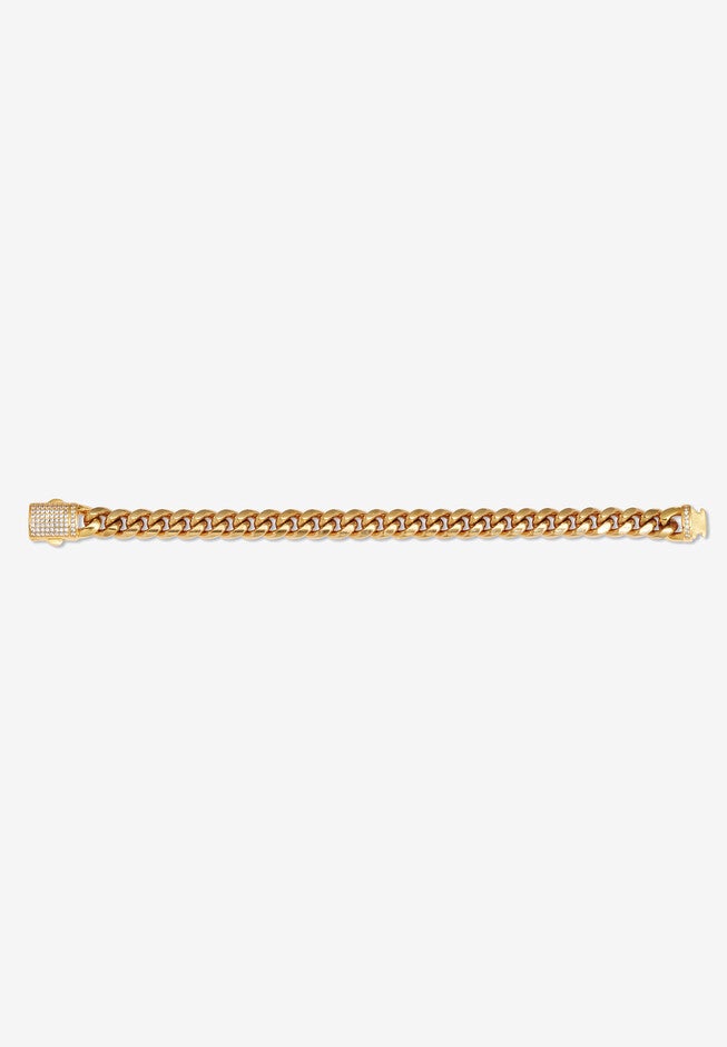 Men'S Round Crystal Gold Ion-Plated Stainless Steel Link Bracelet 8.5-Inch, , alternate image number 3