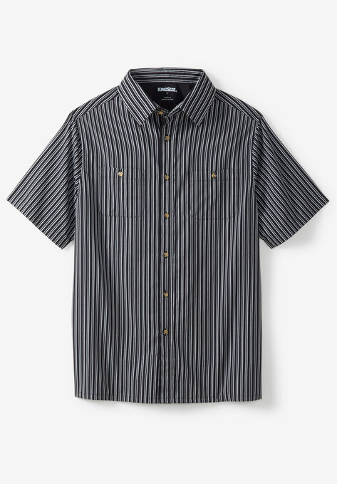 Striped Short-Sleeve Sport Shirt, BLACK CHECK STRIPE, hi-res image number null