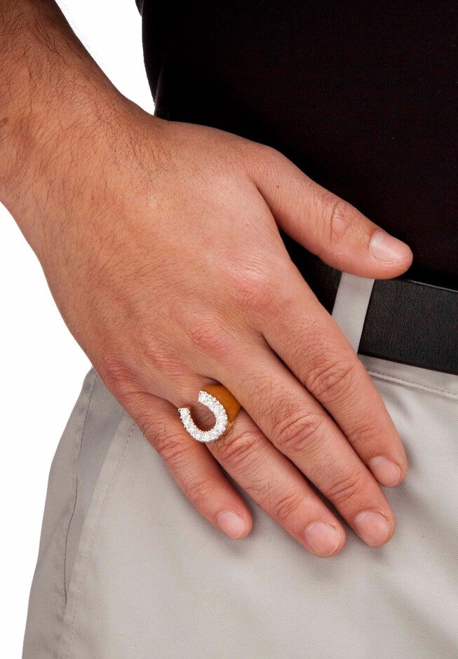 18K Gold over Sterling Silver Cubic Zirconia Horseshoe Ring, , alternate image number 2