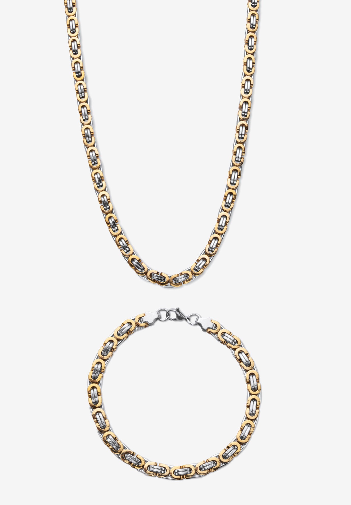 Men&#39;s Yellow Gold Ion Plated Stainless Steel Chain 2 Piece Set 6Mm 9 And 24 In, GOLD, hi-res image number 0