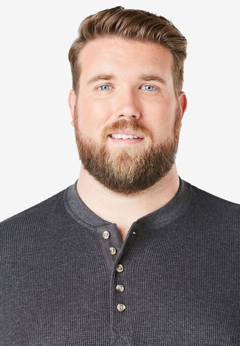 Waffle-Knit Thermal Henley Tee, , alternate image number null