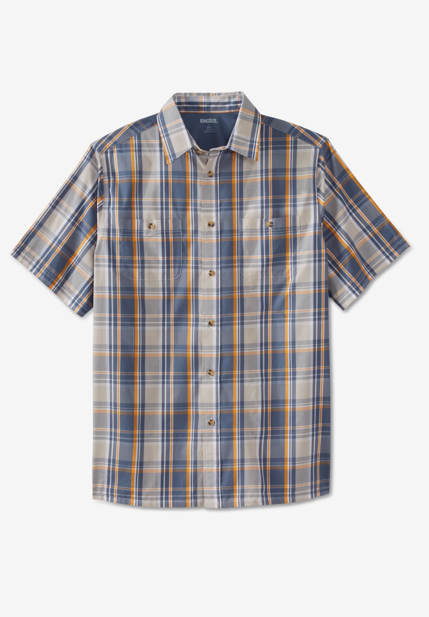 Plaid Wrinkle-Resistant Short Sleeve Button Down, GREY PLAID, alternate image number 4