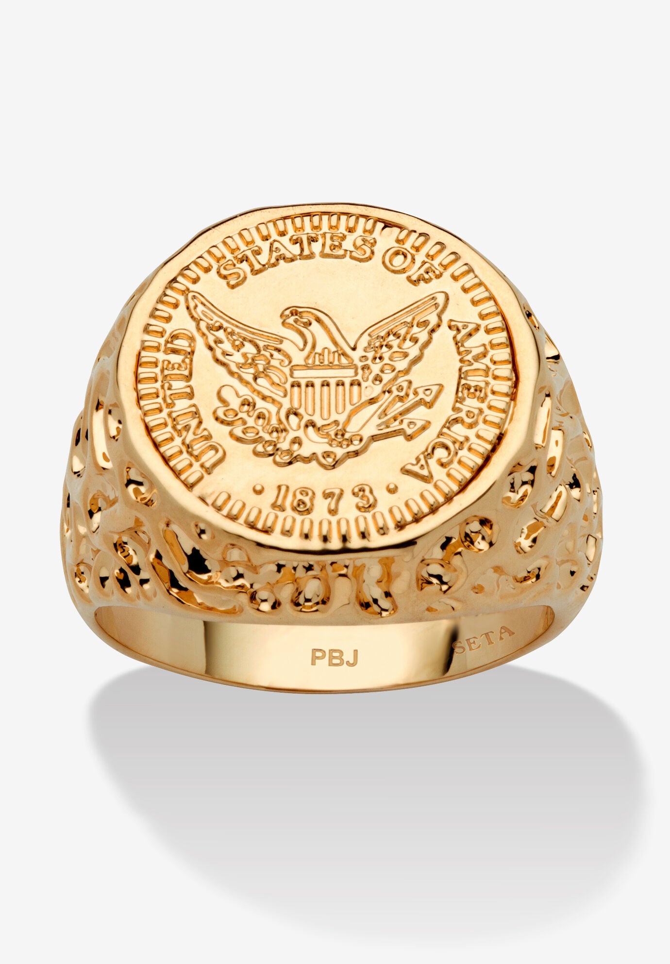 Men'S Gold-Plated American Eagle Coin Replica Nugget-Style Ring, GOLD, hi-res image number 0