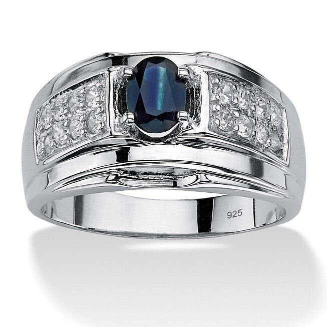 Men's 1.53 TCW Genuine Sapphire and CZ Ring in Sterling Silver, BLUE, hi-res image number 0