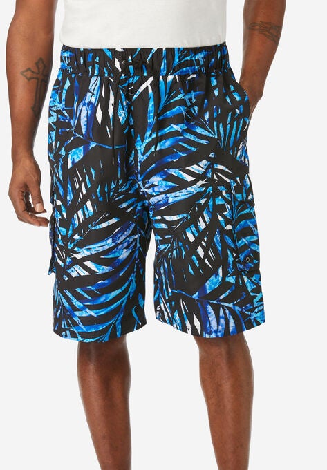 KS Island™ Printed Cargo Swim Trunks, BLUE PAINTERLY LEAVES, hi-res image number null
