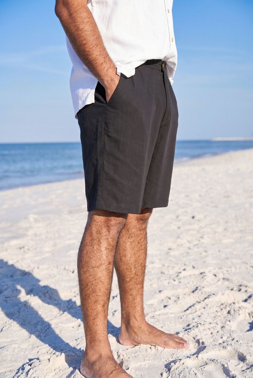 Classic Linen Shorts, BLACK, alternate image number 2