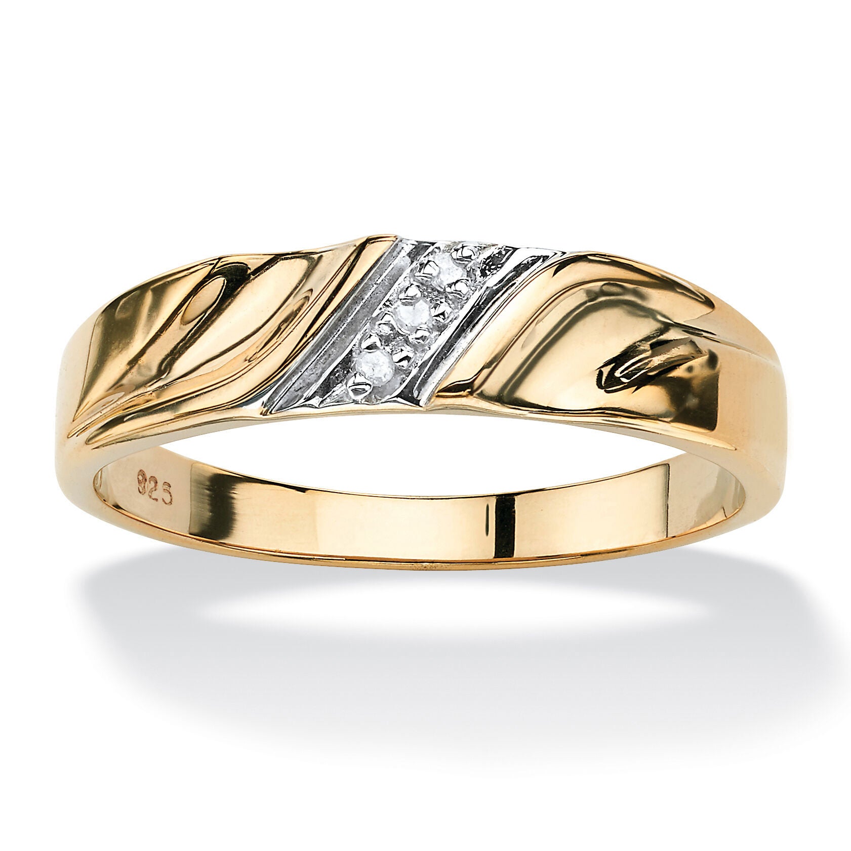 Men&#39;s Diamond Accented Wedding Ring in Gold-Plated Sterling Silver, WHITE, hi-res image number 0