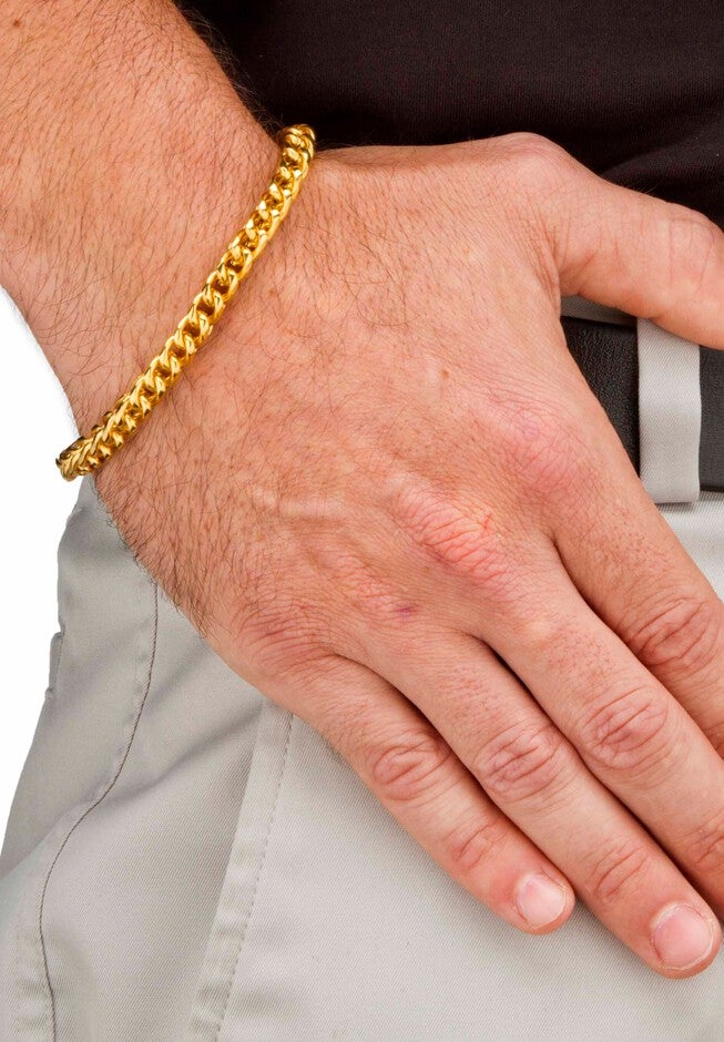 Gold Ion-Plated Stainless Steel Curb-Link 24 inches Chain and 9 inches Bracelet Set, , alternate image number null