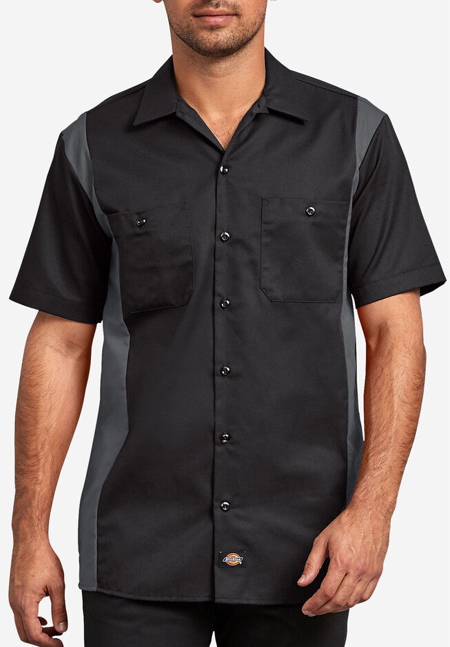 Two-Tone Short-Sleeve Work Shirt by Dickies®, BLACK CHARCOAL, hi-res image number null