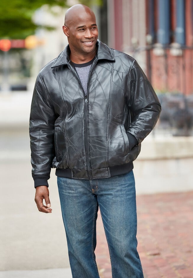 Embossed Leather Bomber Jacket, , alternate image number 2