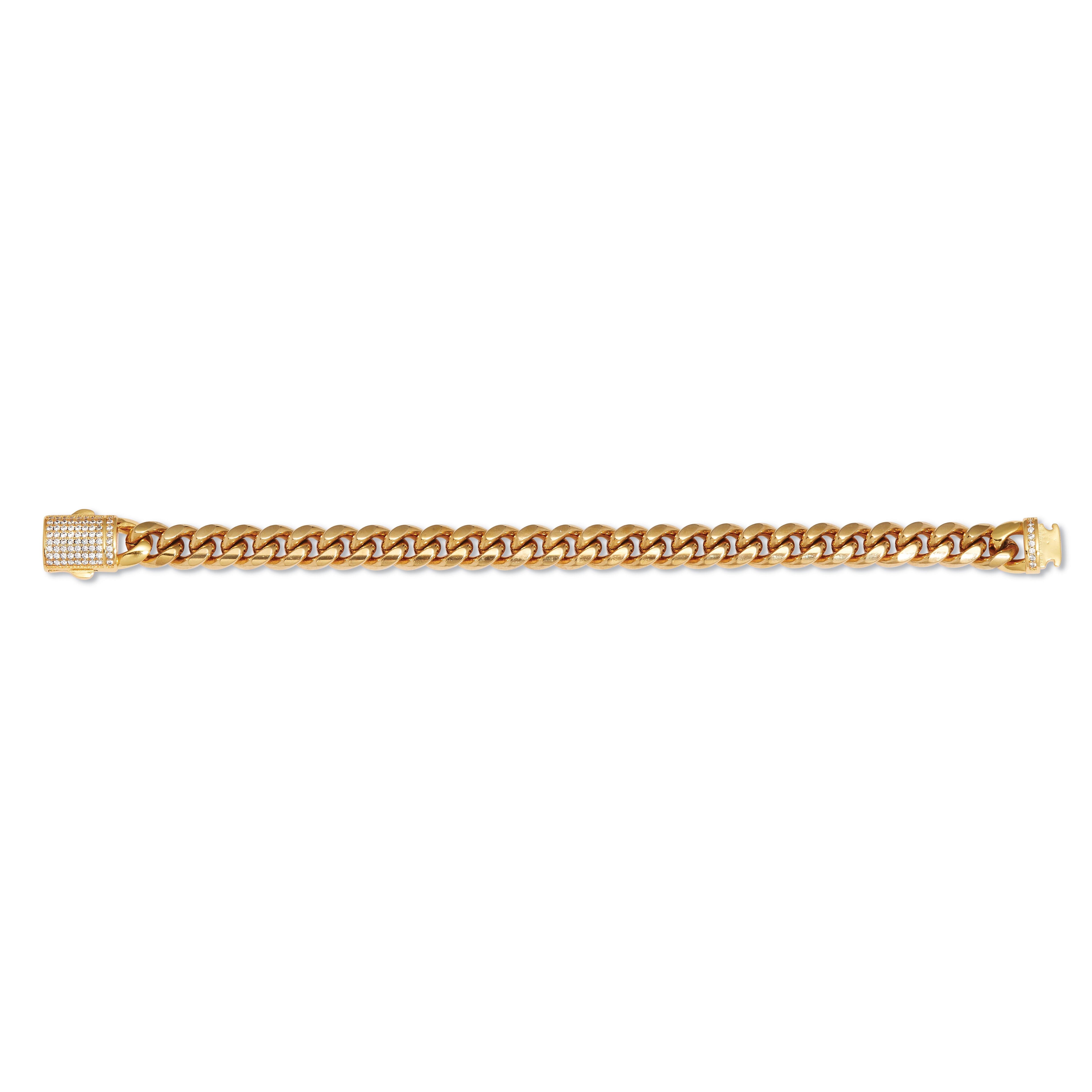 Yellow Gold Ion-Plated Stainless Steel Round Crystal Curb Link Bracelet 9.5-inch, WHITE, alternate image number 4
