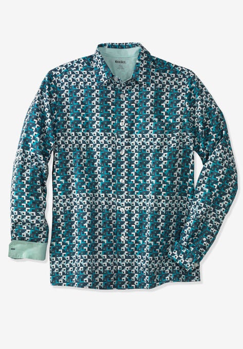 Poplin Button-Down Shirt, TIDAL GREEN GEO, hi-res image number null