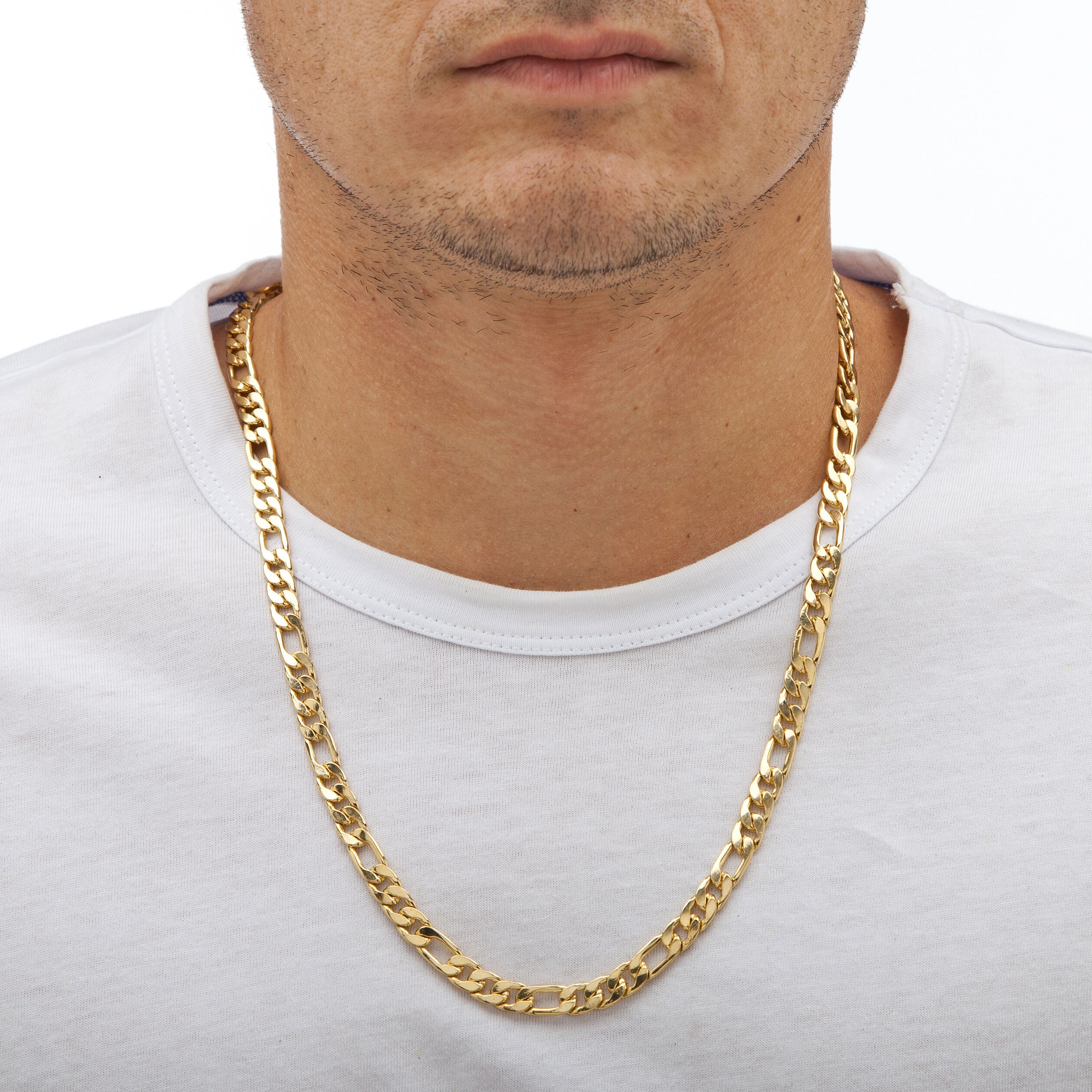 Men's Gold Ion-Plated Figaro-Link 6.5 mm Chain Necklace 22 inches, GOLD, alternate image number 2