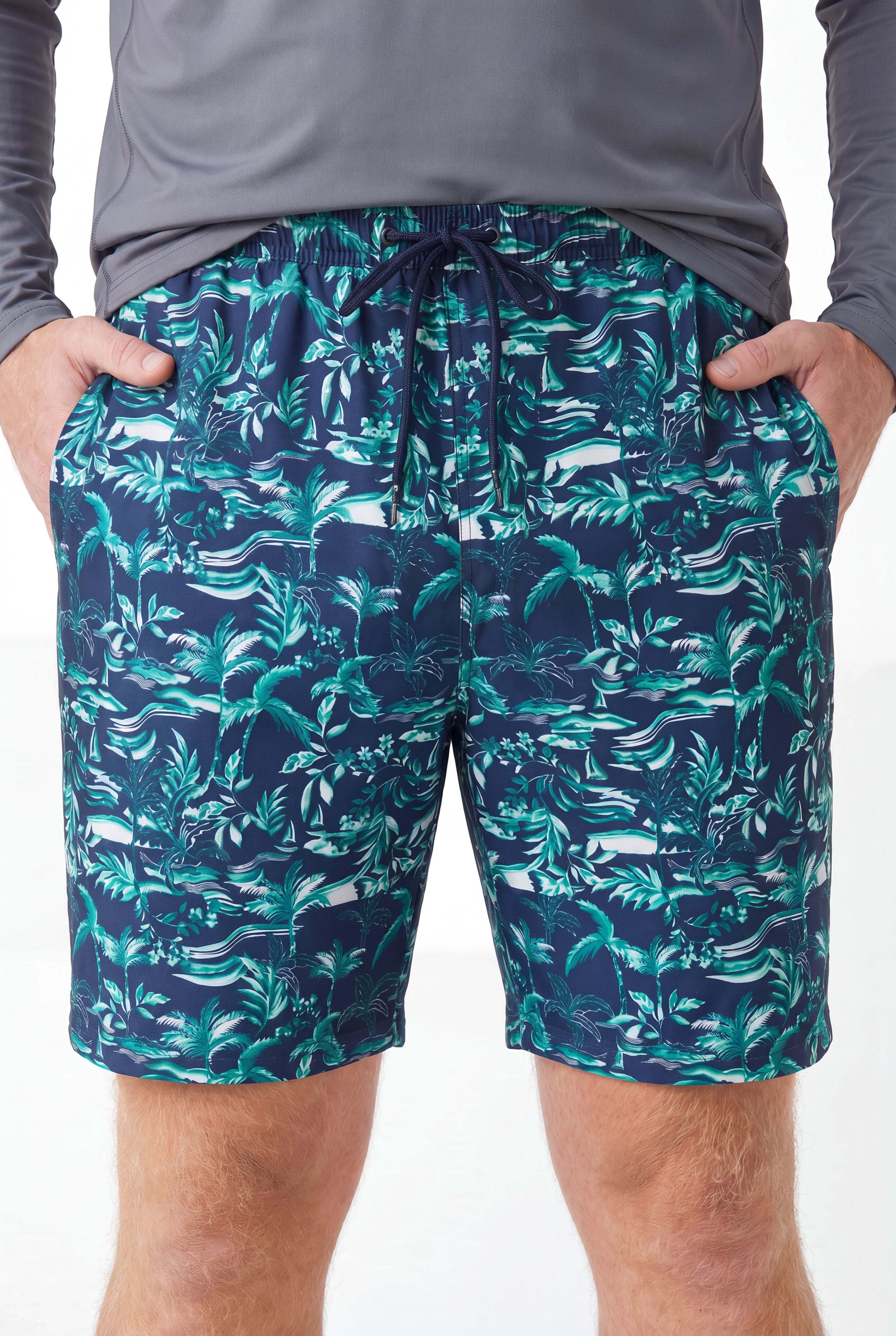8 inches Swim Trunks with Super Stretch Liner, NAVY PALMS, alternate image number 4