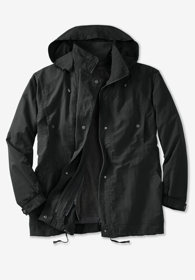 Fleece-lined Taslon® Anorak, BLACK, hi-res image number null