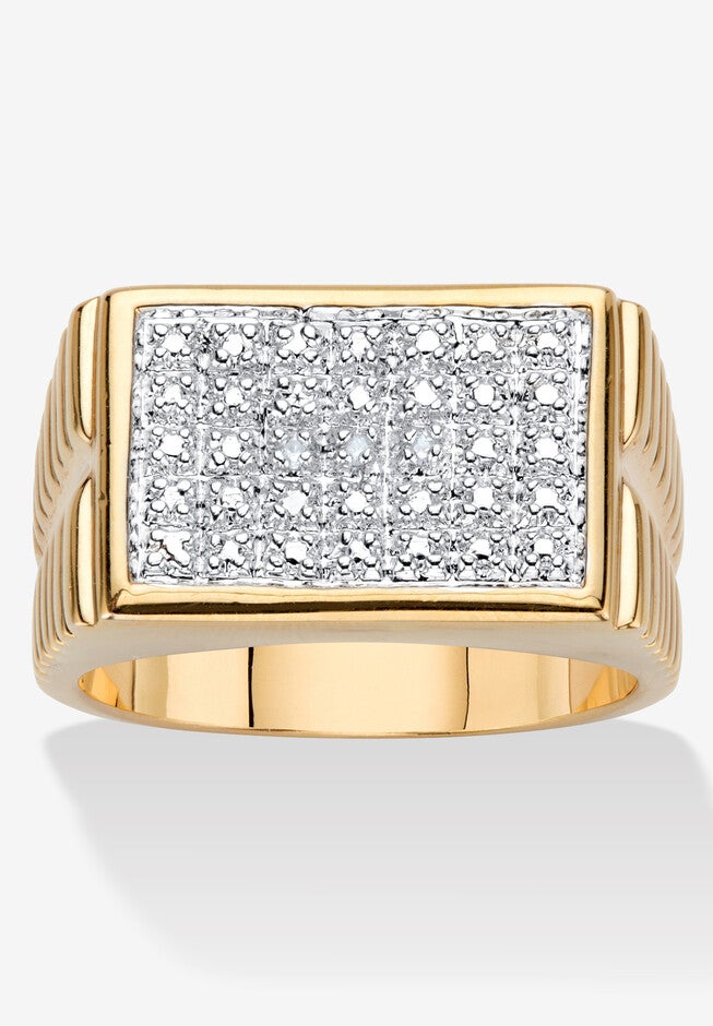 Men'S Yellow Gold-Plated Genuine Diamond Accent Watchband Style Ring, GOLD, hi-res image number null