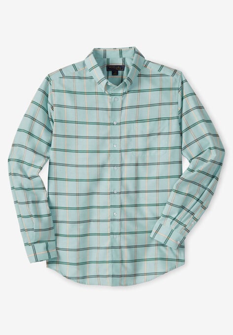 KS Signature Wrinkle-Resistant Oxford Dress Shirt, TIDAL GREEN WINDOWPANE, hi-res image number null