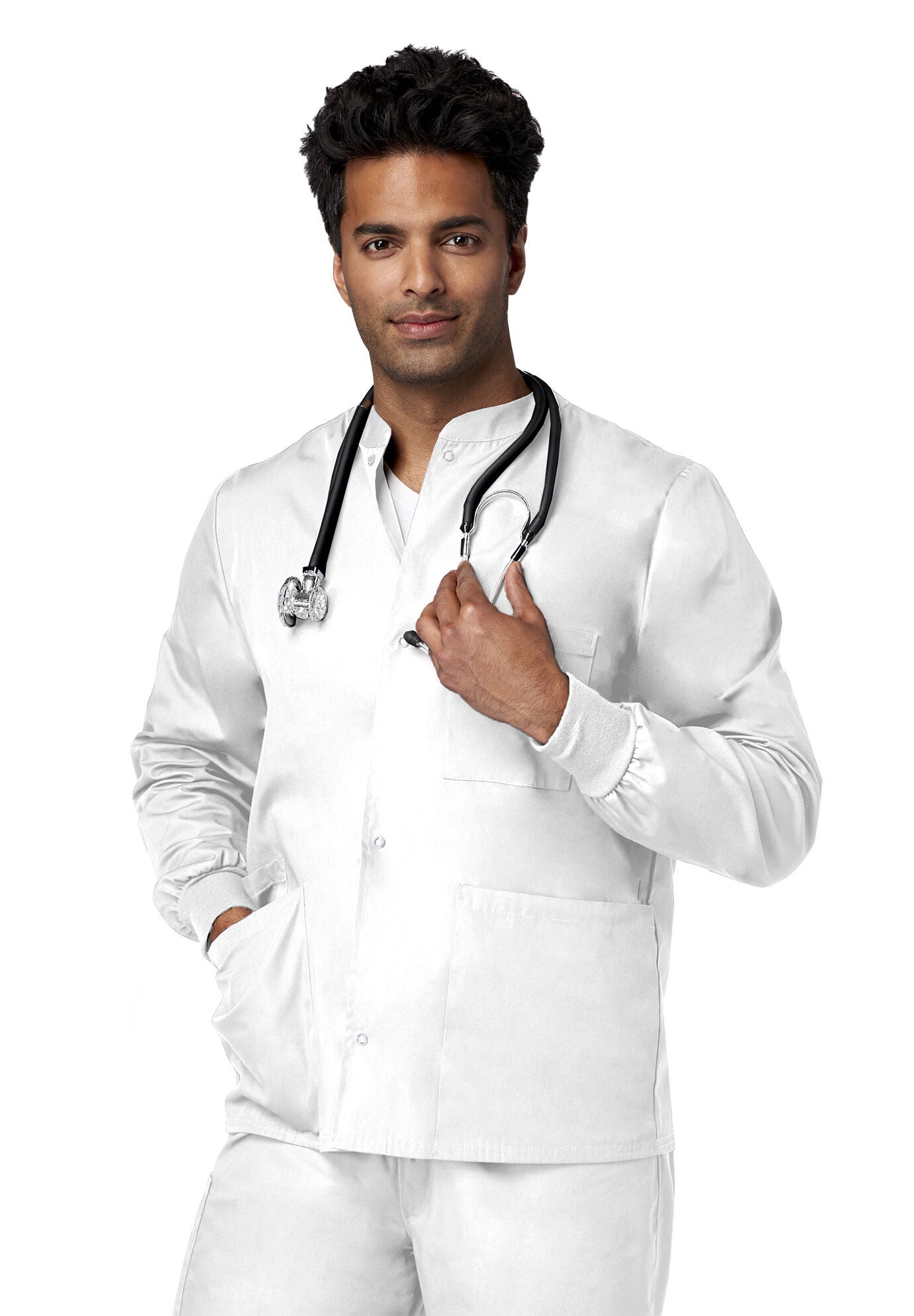 Unisex Snap Front Warm-Up Jacket, WHITE, hi-res image number 0