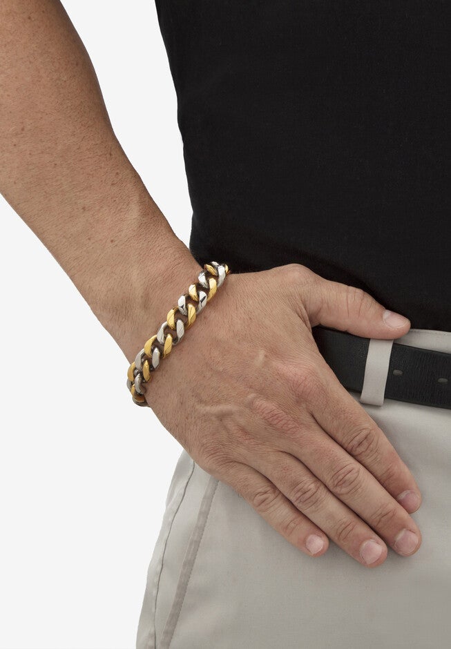 Men'S Yellow Gold Ion Plated Stainless Curb Link Bracelet (14Mm), 10 Inches, , alternate image number 2