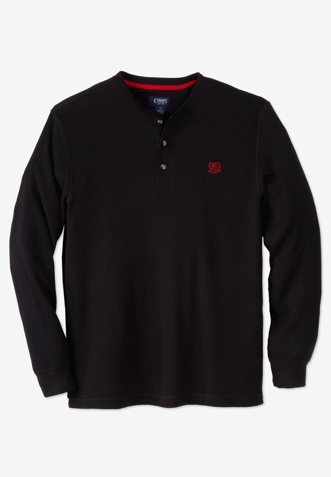 Chaps® Long-Sleeve Thermal Henley, BLACK, hi-res image number null