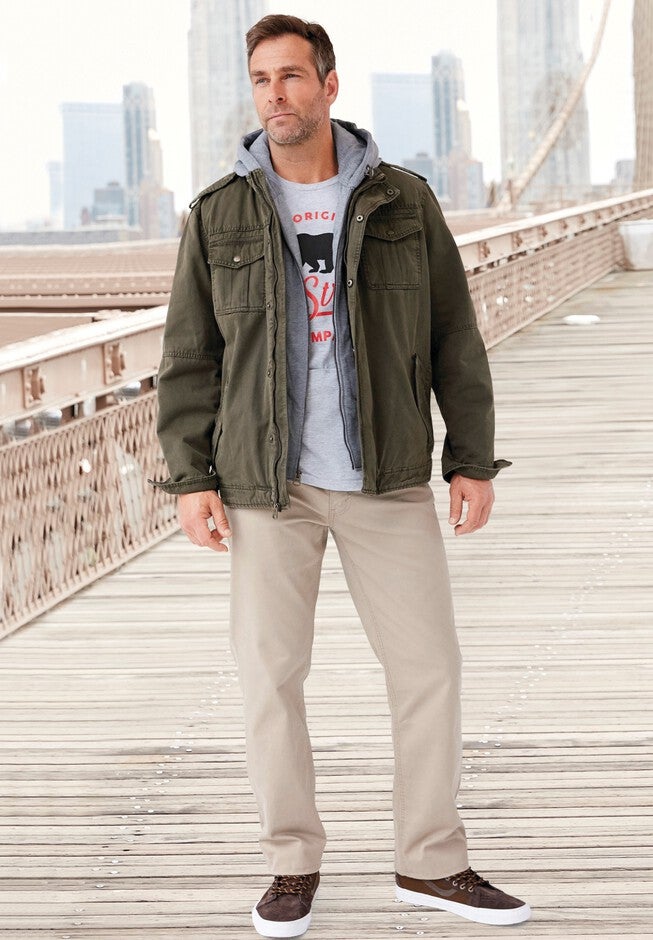 Removable Jersey Hooded Military Jacket, , alternate image number null