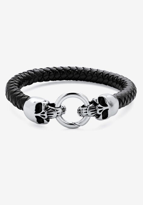 Stainless Steel Double Skull Bangle Bracelet 9", STAINLESS STEEL, hi-res image number null