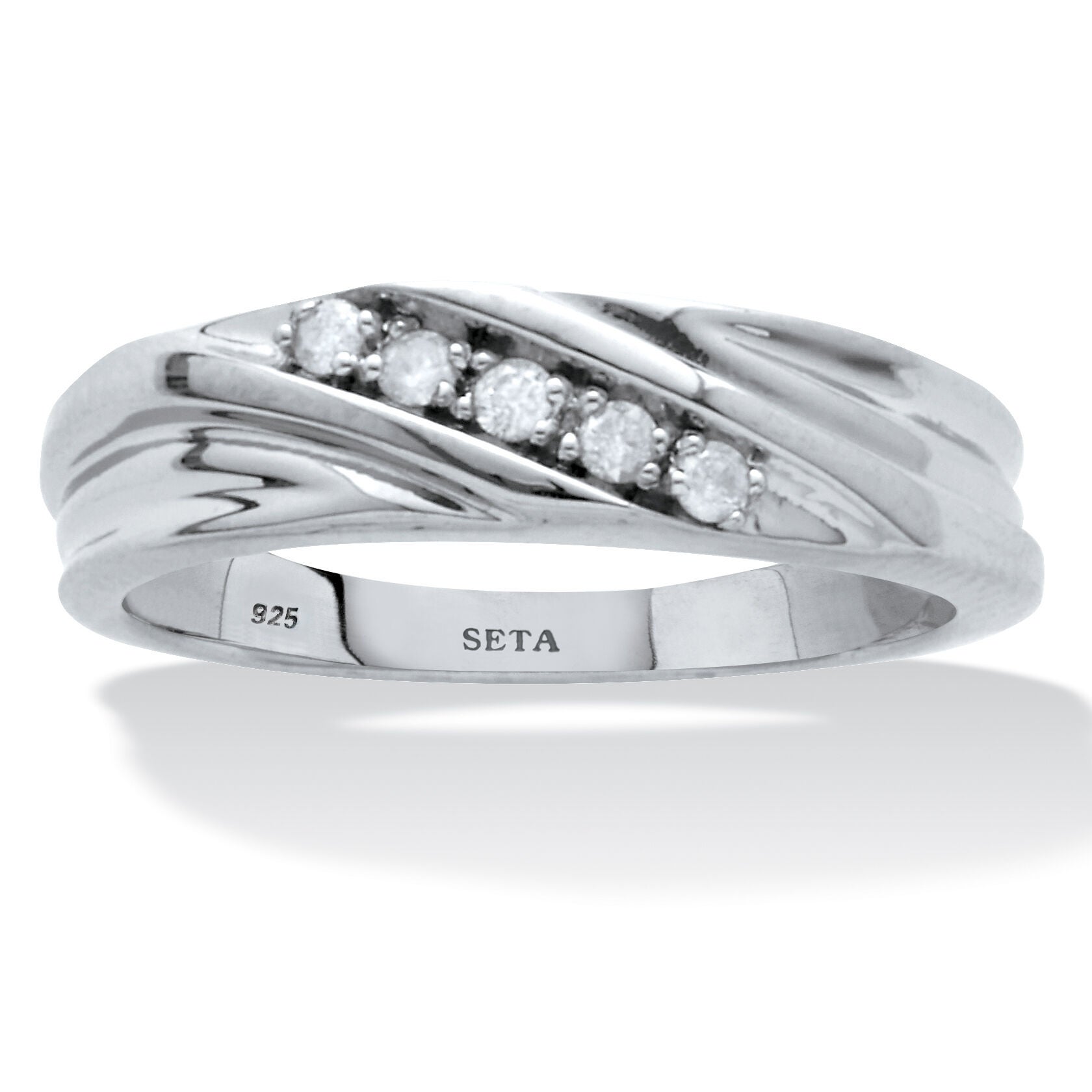 Men's .1 TCW Platinum-Plated Sterling Silver Diamond Band, WHITE, hi-res image number 0