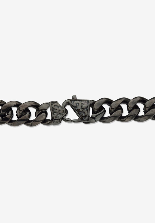Men'S Black Ion Plated Stainless Steel Curb Link Bracelet (14Mm), 10 Inches, , on-hover image number 1